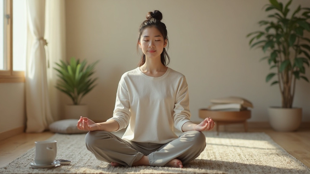 Person meditating peacefully with a smartphone nearby representing digital detox and mindfulness