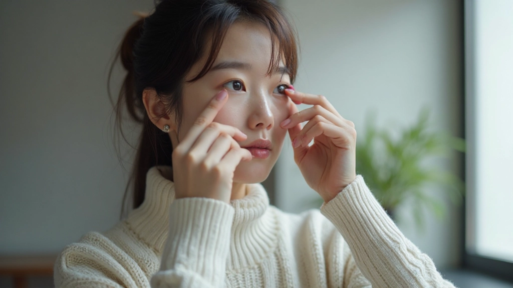 Person applying lubricating eye drops with proper technique during work break